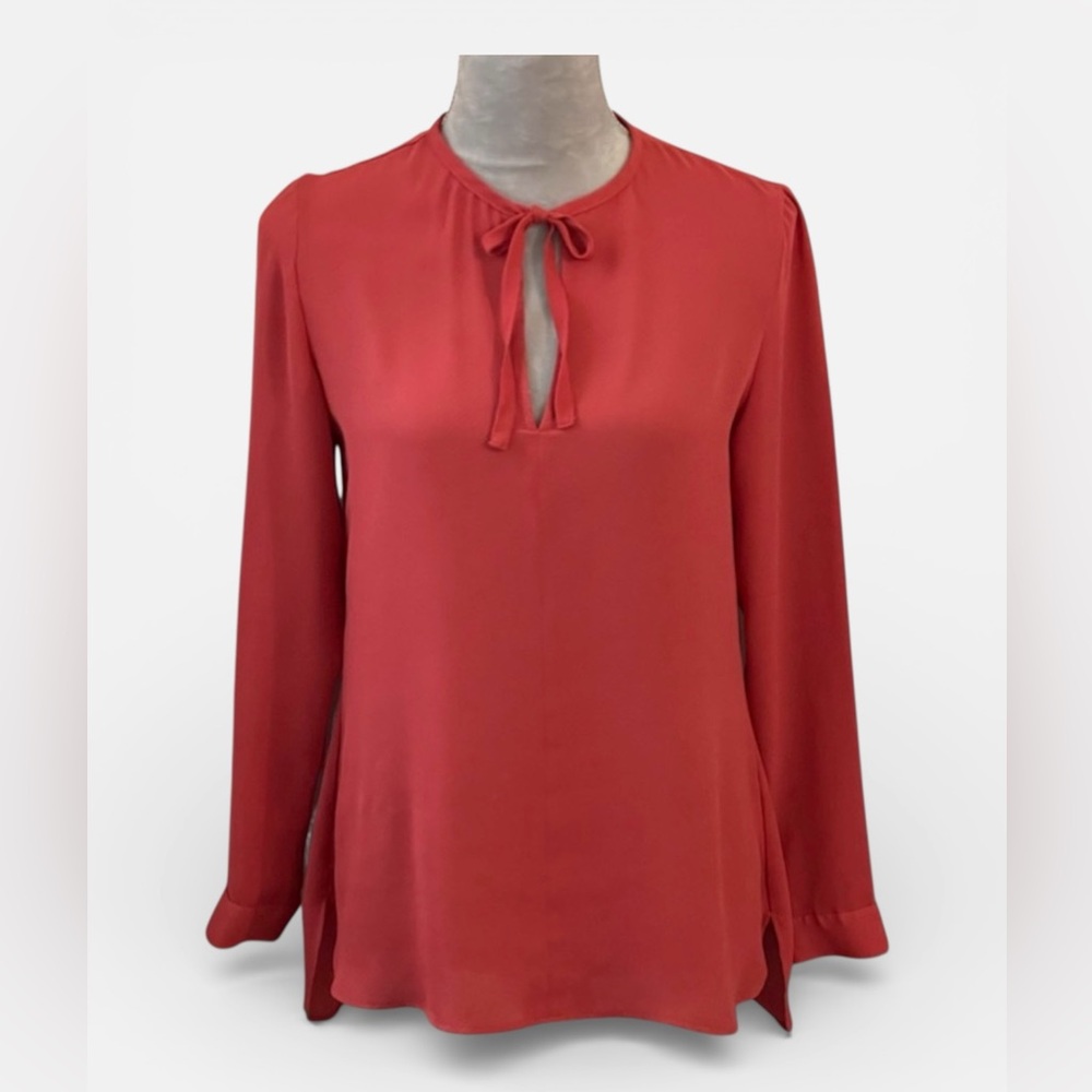 14th & Union Orange Tie Neck Blouse
